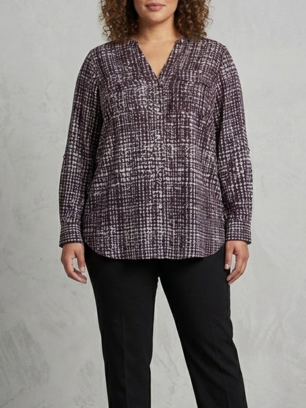 Calvin Klein Women’s Plum/Black Button Front Blouse Top Size 1X Capsule Wardrobe
